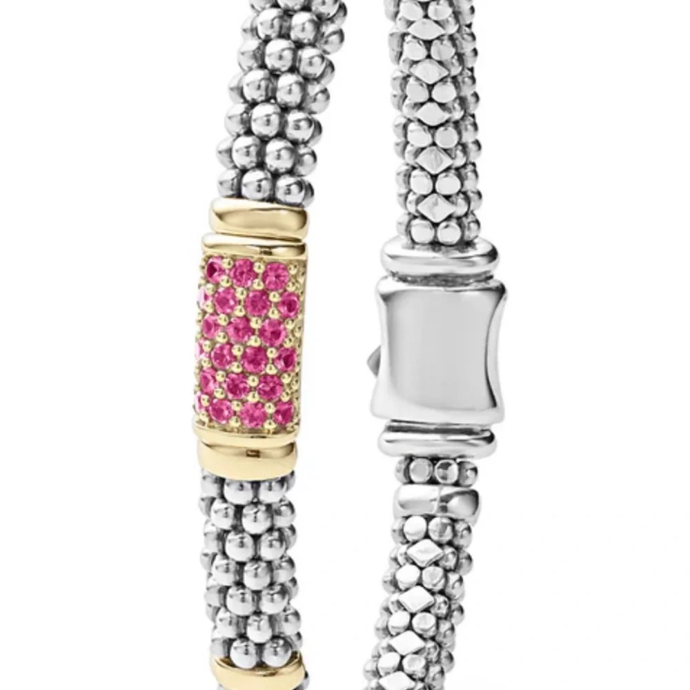 Lagos 6mm Caviar pink sapphire Bracelet 18K gold 925 silver - Picture 1 of 6